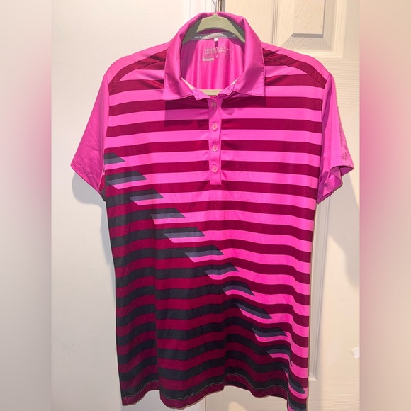 Nike Women's Pink and Black Striped Polo Shirt - Picture 5 of 5